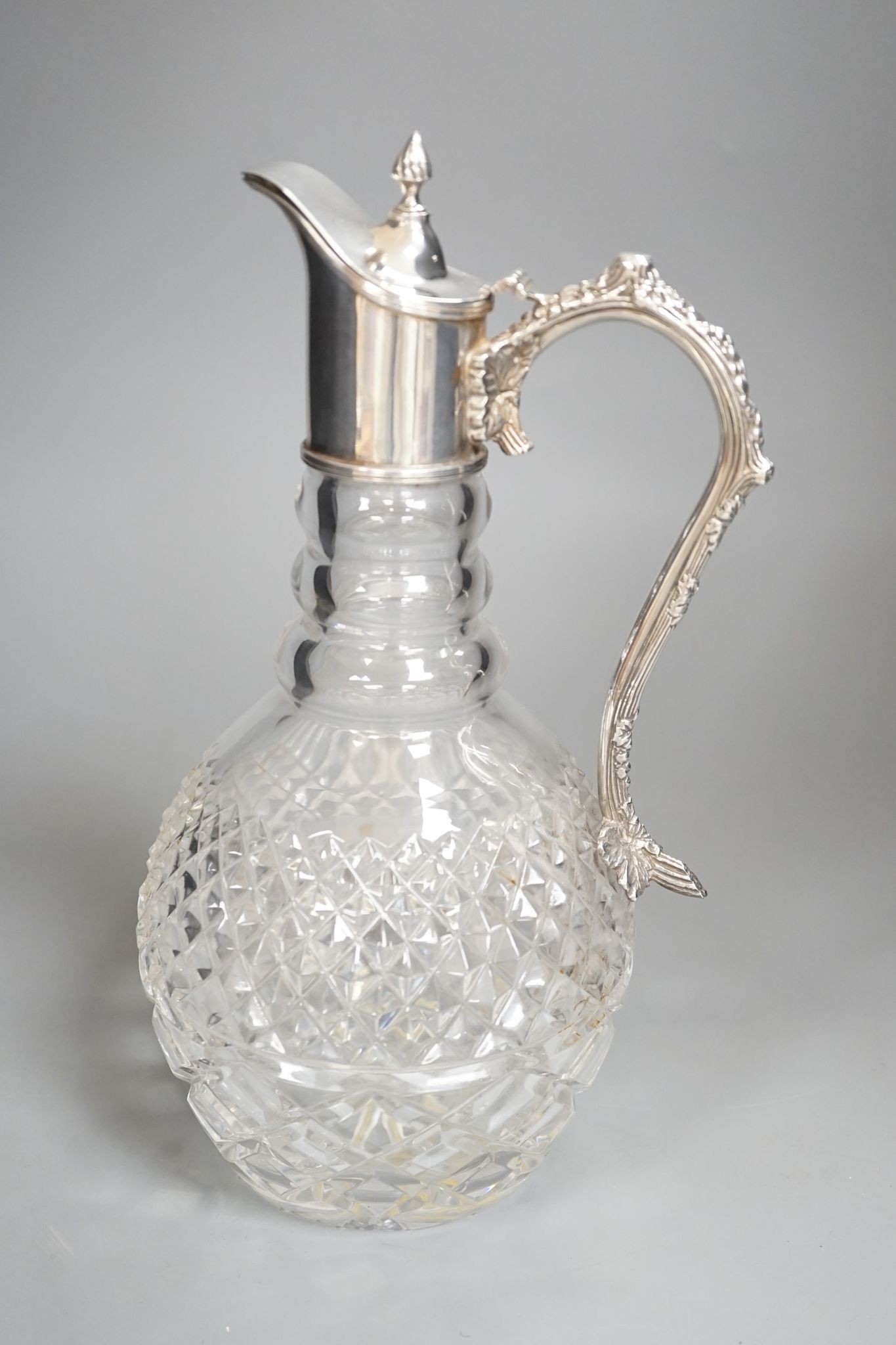 A modern silver mounted cut glass claret jug, C.J. Vander Ltd, Sheffield, 1995, height 27.6cm.